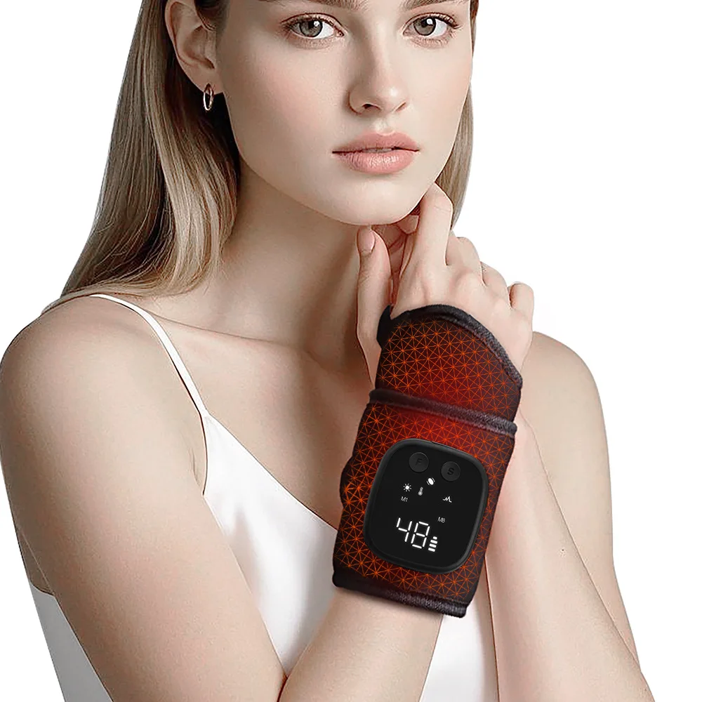 4-Speed USB Heated Vibration Wrist Brace, Hot Compress Wrist Support for Tendonitis Relief