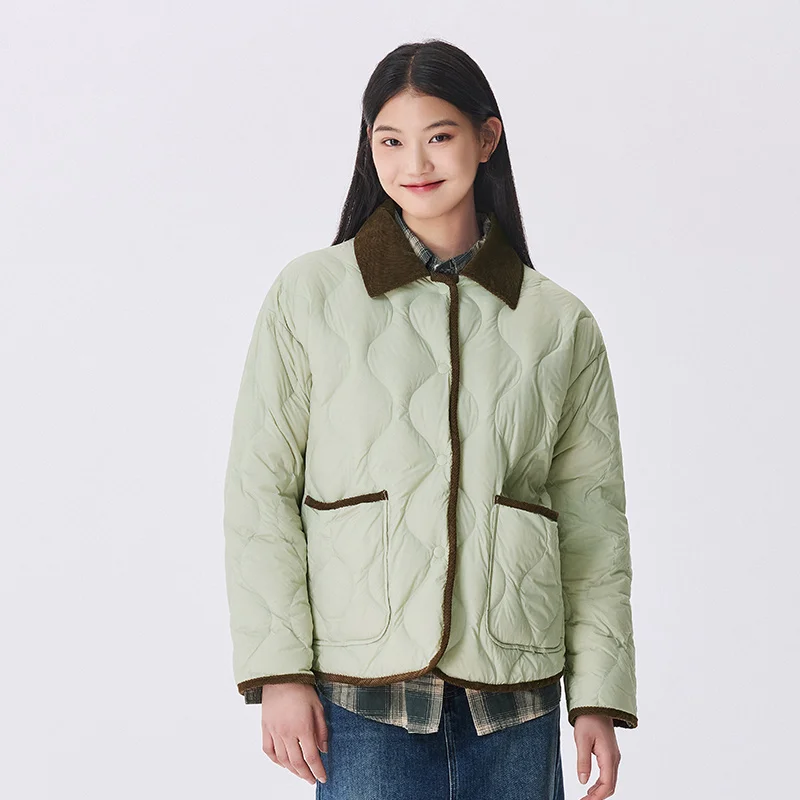 Semir-Doudoune mi-longue pour femme avec col en velours côtelé, manteau trois-vert, vintage, léger, hiver, nouveau, 2024