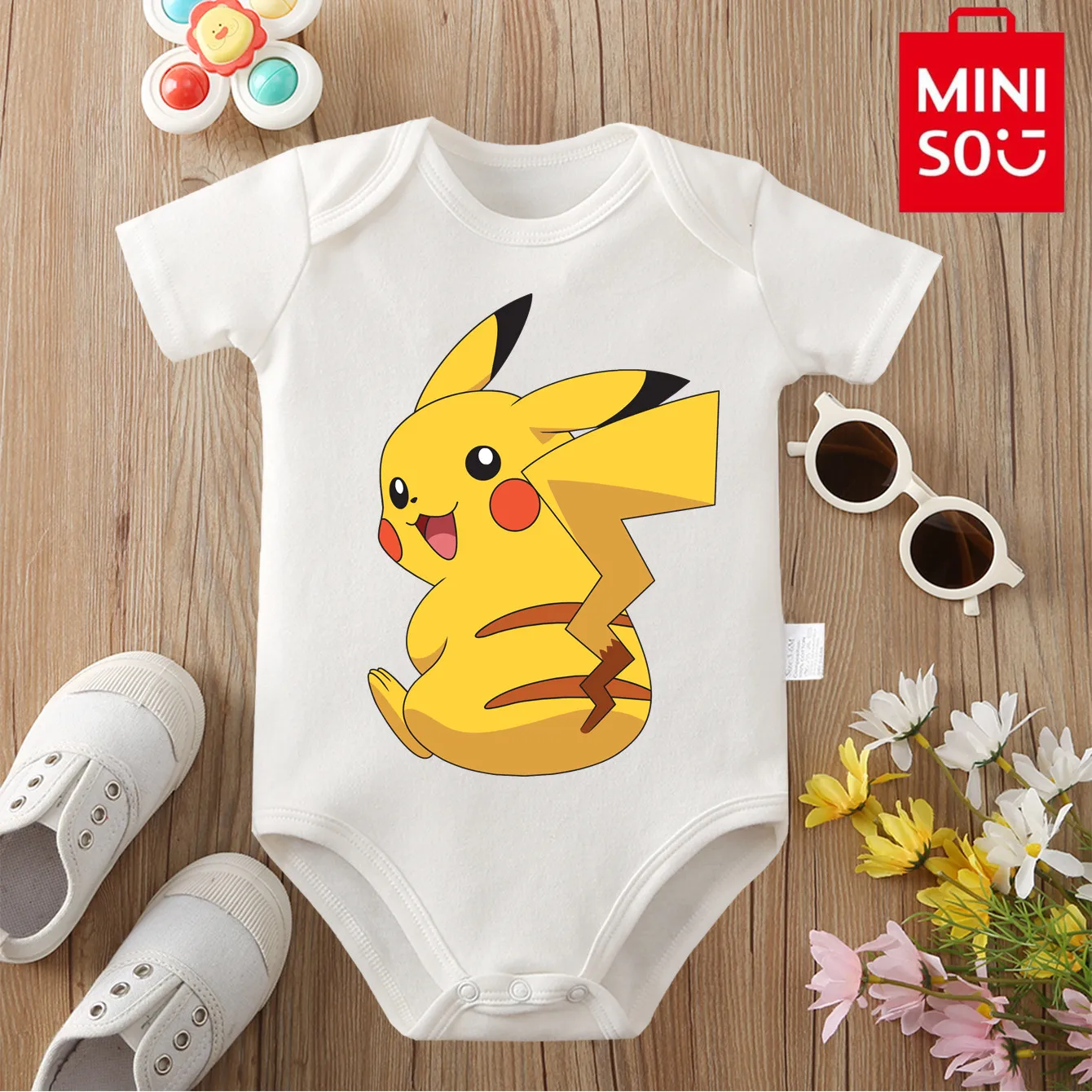 

MINISO Charmeleon Pikachu с милым принтом, 100% хлопок, удобная ткань, боди для ребенка, комбинезон-комбинезон для новорожденных от 0 до 12 месяцев