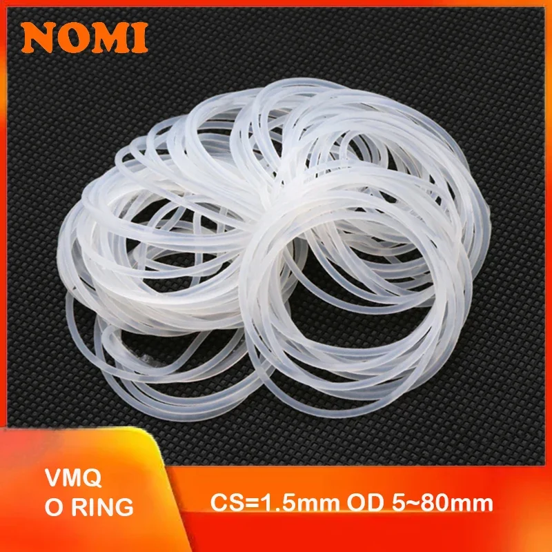 

10/50Pcs White Food Grade Silicone O Ring Gasket CS 1.5mm OD 5 ~ 80mm Waterproof Washer Round O Shape VMQ O Ring Silicone Ring