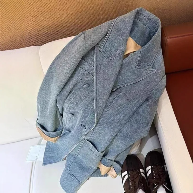 

Синий женский костюм ранней осени, новый уникальный красивый элитный ретро-кежуал, свободный крой, миниатюрный