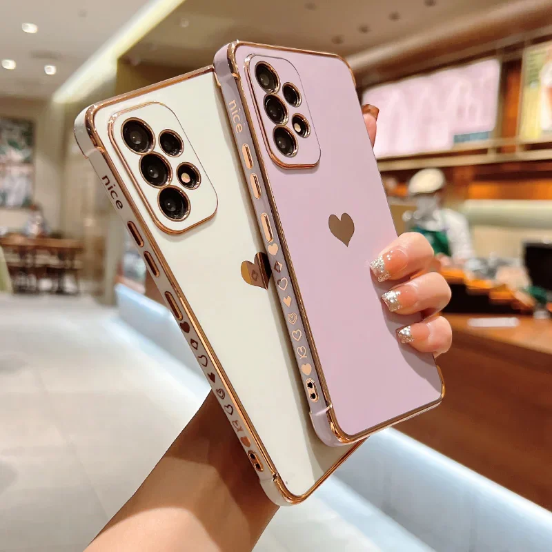 Etui na telefon Electroplating Side Love Heart do Samsung Galaxy S25 Ultra S24 S23 S22 A16 A55 Protect Lens Shockproof Back Cover