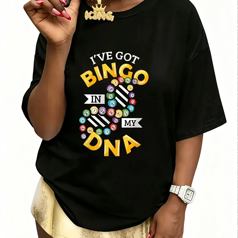 I'Ve Got Bingo in My Dna Women's T-Shirt 100% Cotton Fun Print Short Sleeve Top Casual Round Neck Tee S-5Xl