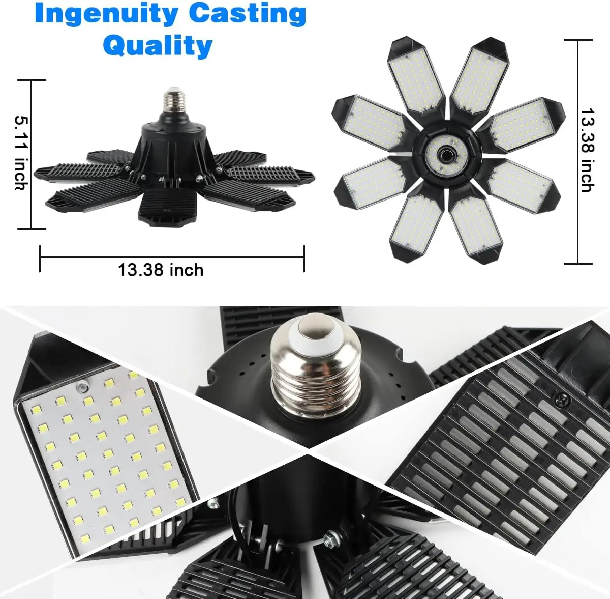 1-2 PCS LED Garage Light Bulbs,  Super Bright Garage Lighting LED Shop Light With 8+1 Adjustable Panels, E27 Screw Socket