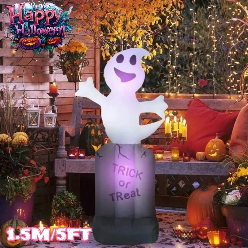 Juguetes inflables de Halloween de 1,5 M/5 pies, murciélago negro en lápida, luces Led, decoración, césped gigante, modelo inflable, decoración exterior familiar