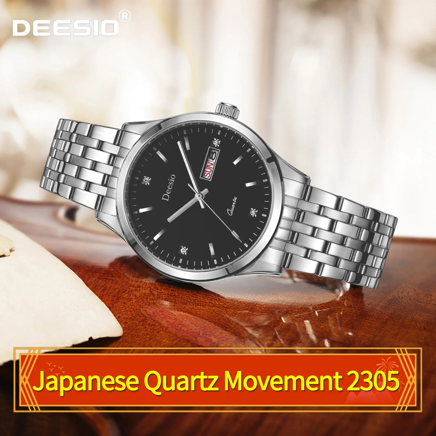 

Deesio мужские часы из нержавеющей стали, водонепроницаемые японские кварцевые часы 2305, светящийся дисплей даты, деловые повседневные часы, подарок
