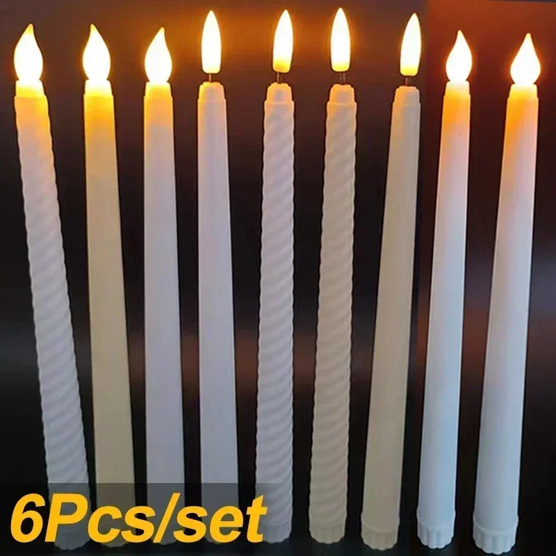 1/6Pcs Long LED Candles Flameless Pointed Candle Lights Battery Powered Candle Lamps Flickering Candle Light Party Xmas Decor