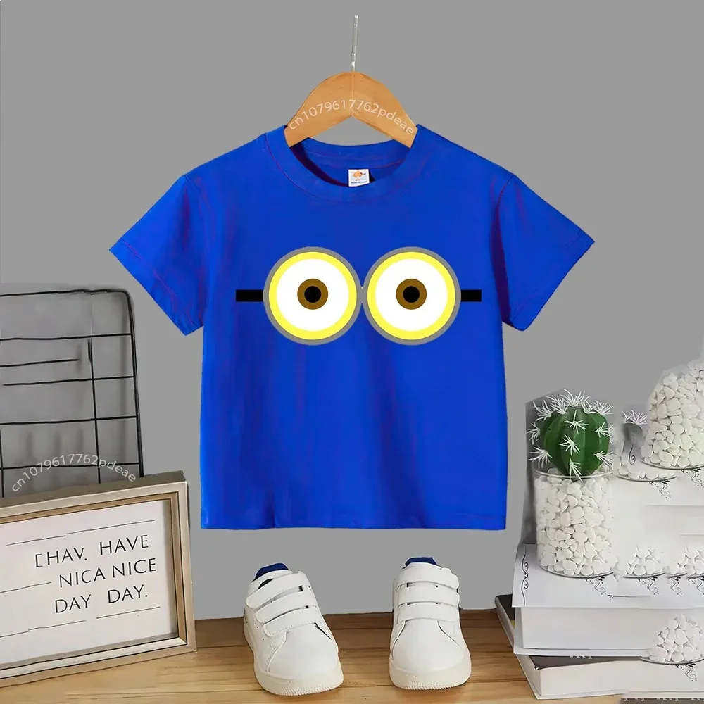 Teen Street Style 100% Cotton T-shirt Minion Print Boys Girls Casual Top Cotton T-shirt Kids Comfortable Crewneck T-shirt