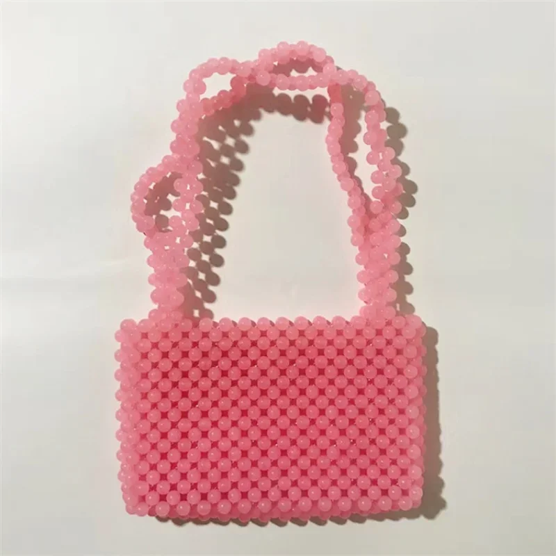 

Simple Pink Green Hand Woven Beaded Handbag Bolsos De Mujeres Fashion Ins Shoulder Bag Casual Versatile Phone Bags 2024 New