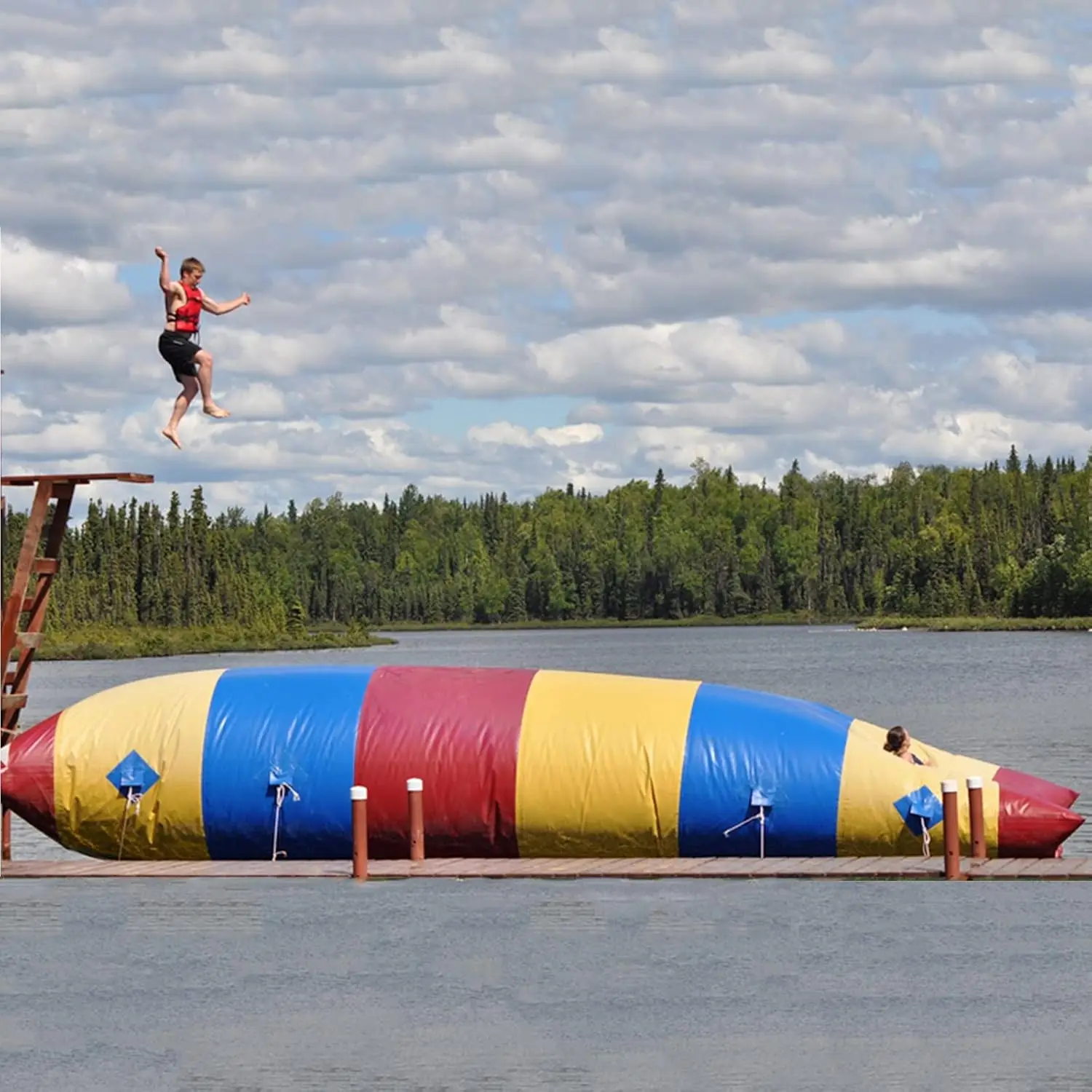 Water Catapult Jump Blob Water Inflatable Catapult Bag Jumping Pillow with Air Pump, Suitable for Adults and Children