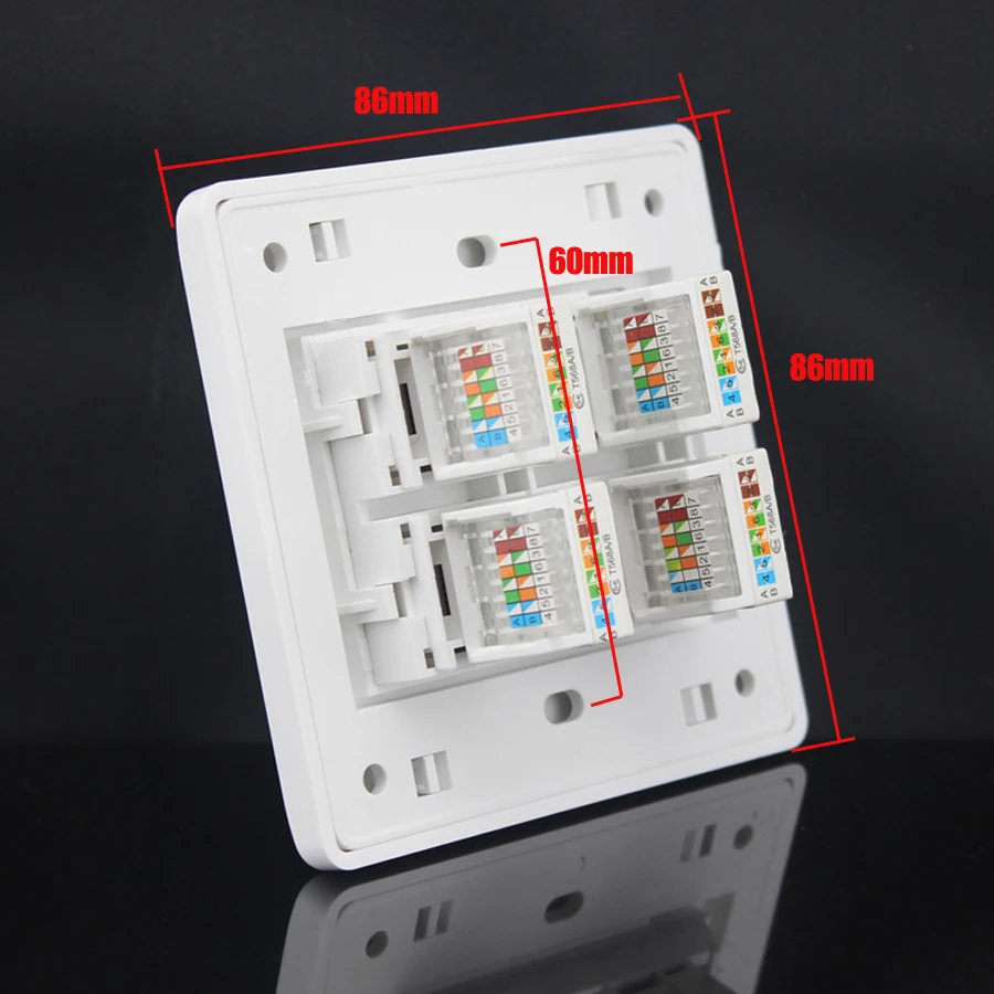 Gniazdo rj45 modułowe 4 portowe cat5e cat6 Keystone biały pc pc płyta czołowa płyta czołowa beznarzędziowy panel gniazdo ścienne 86mm czteroportowy