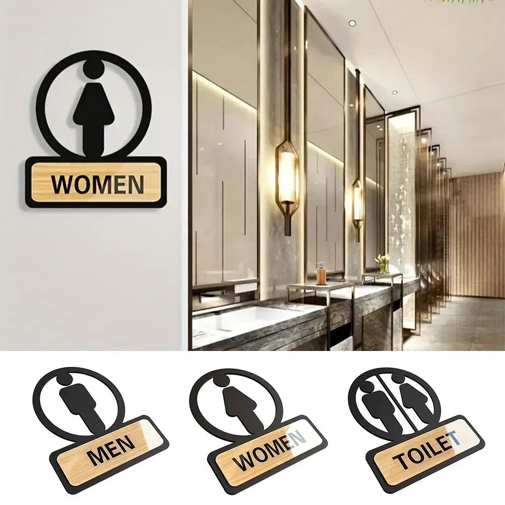High Quality Acrylic Toilet Sign Board Black Men Women Restroom Sign Accessories DIY WC Reminder Sign Hotel