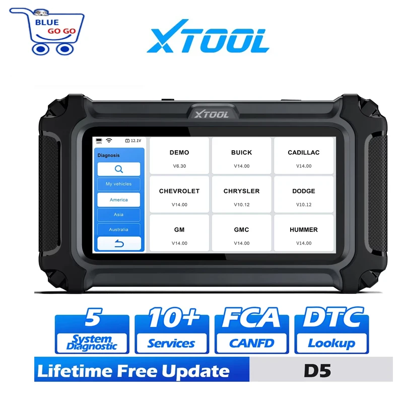 Scanner Automotivo XTOOL D5 OBD2, Ferramenta de Diagnóstico para 5 Sistemas, Leitor de Código OBD2, CAN FD, 10 Funções de Reset, Atualizações Gratuitas Vitalícias