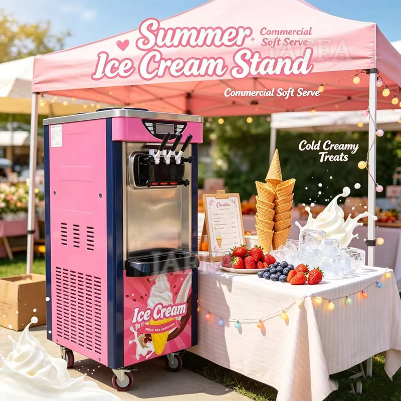 Commercial Ice Cream Maker 26L/H Yield 2100W Countertop Soft Serve Machine Frozen Yogurt Maker for Restaurant Snack Bar