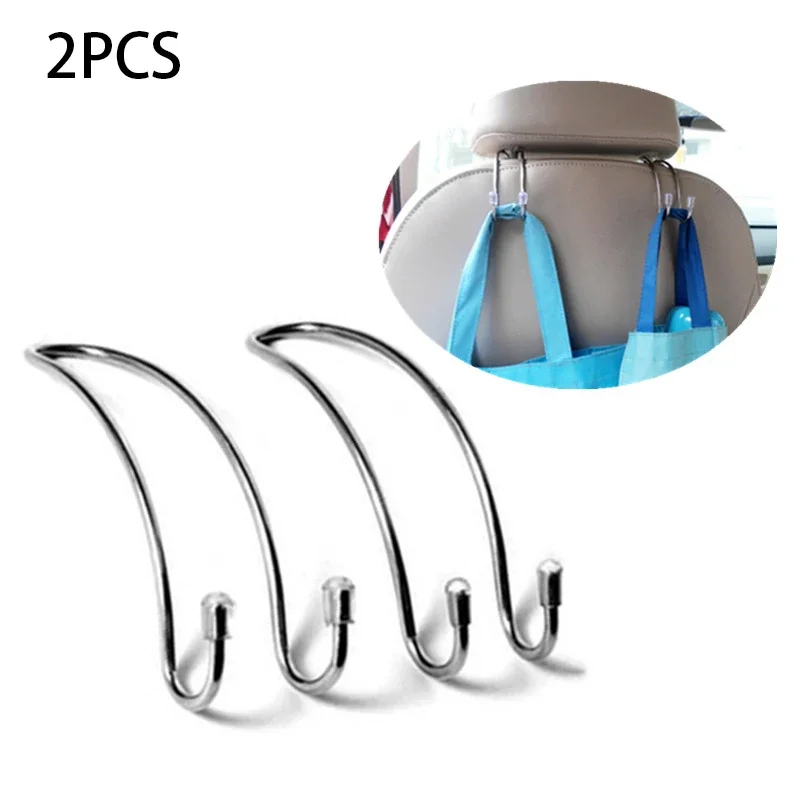 2PCS Multi-functional Metal Auto Car Seat Headrest Hanger Bag Hook Holder for Bag Purse Cloth Grocery Storage Auto Fastener Clip