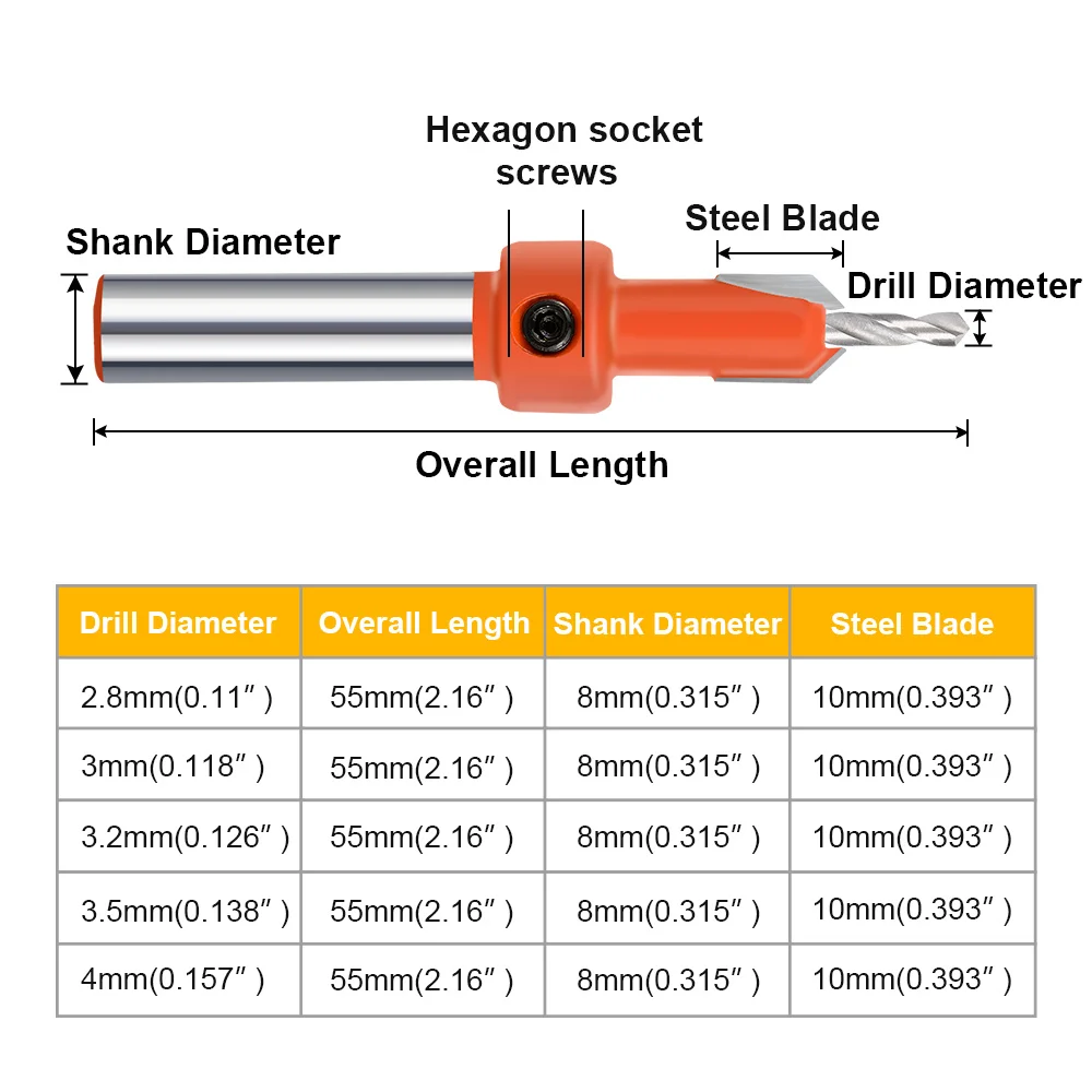 XCAN Drill Bit 8mm Shank Countersink Router Bit Wood Router Bit For Wood Milling Cutter HSS Woodworking Hole Drilling Tools 