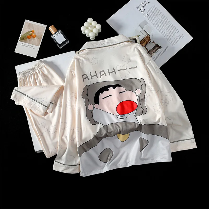 

Детский пижамный комплект с карандашом Шин-Чан, кавайный модный повседневный свободный комплект для мальчиков с длинными рукавами и рисунком, штаны для родителей и детей, домашняя одежда в стиле аниме