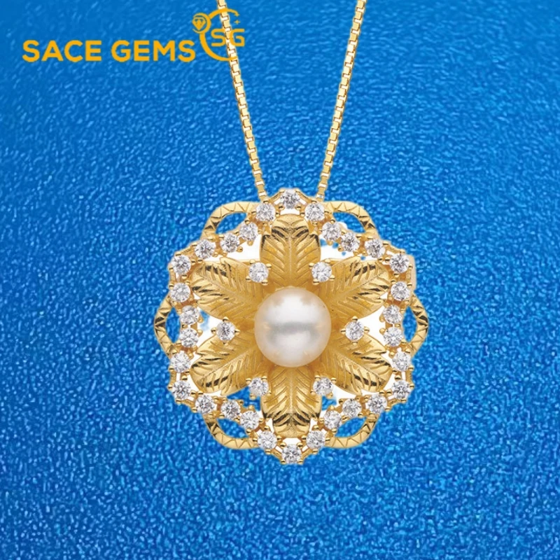 

SACEGEMS S925 Sterling Silver Flower Fresh Water Pearl Pendant Necklaces for Womne Party Fine Jewelry Hip Hop Personality Brooch