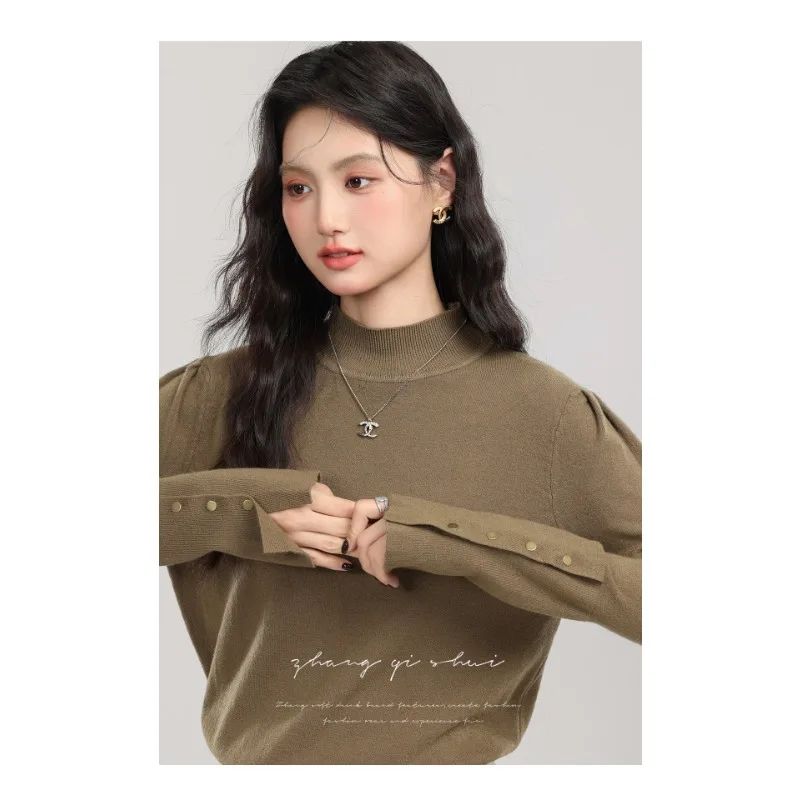 Осенне-зимний полуводолазка, однотонный нижний свитер, женский повседневный модный топ с бисером