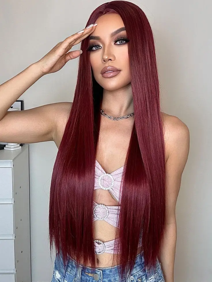 30 Inch 250% Density Burgundy Straight 13x6 13x4 HD Lace Frontal Human Hair Wigs 4X4 Brazilian Pre Plucked Wigs For Women