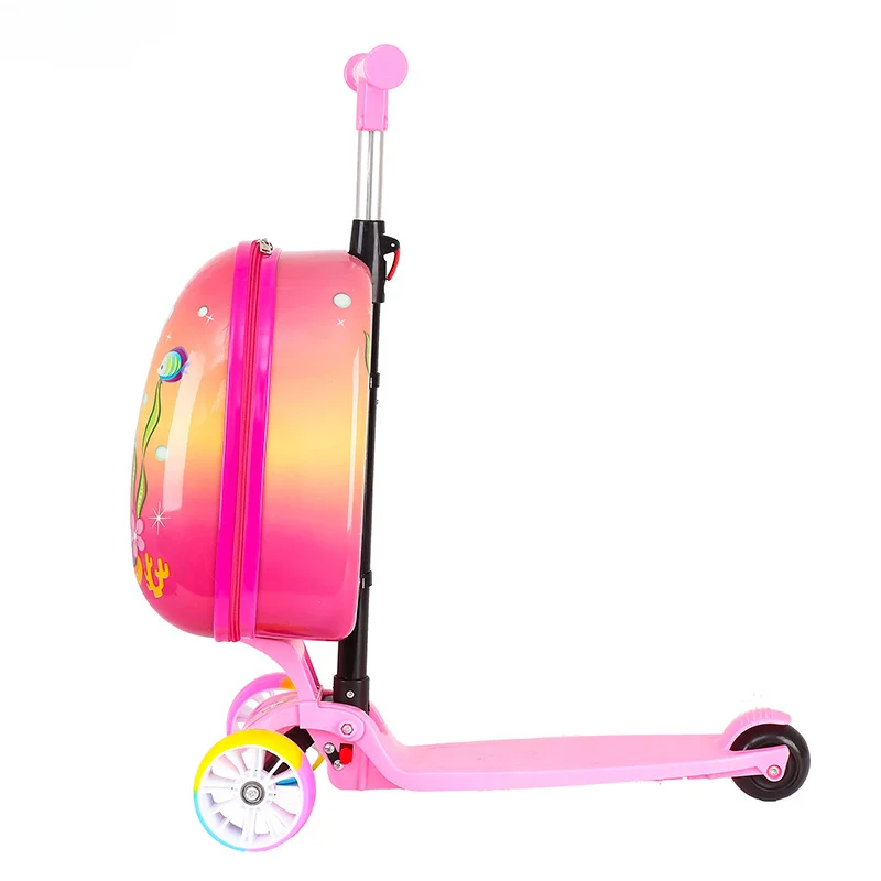 16 Inch Kids Scooter Travel Suitcase on Wheels Lazy Trolley Bag Children Rolling Luggage Cute Cartoon Trolley Luggage Gift