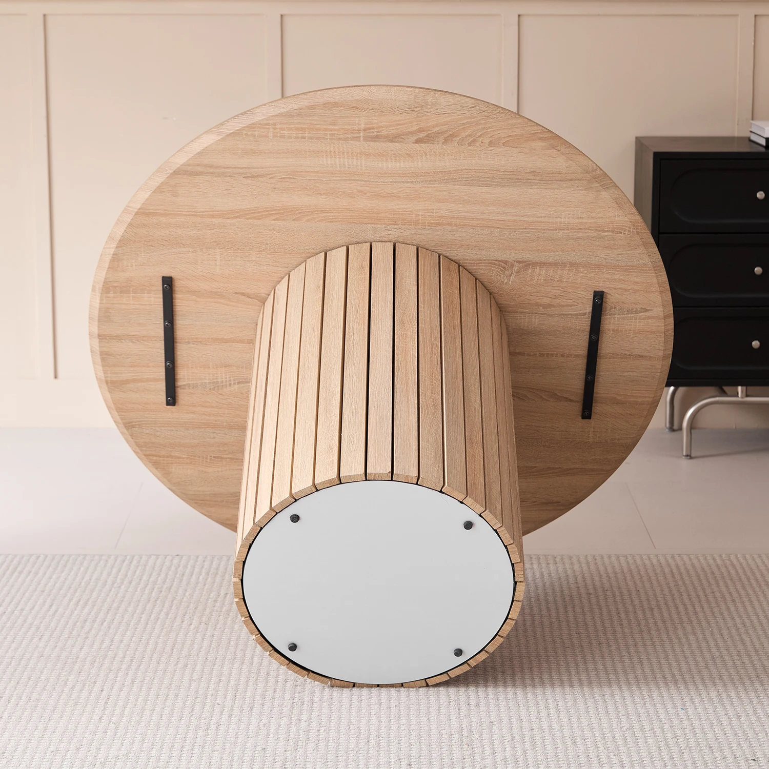 EGOONM Runder Esstisch Nordischer Tisch für 4–6 Personen, runder Esszimmertisch mit Holzsockel, Küchen-Esstisch Φ120 cm – Detail 14