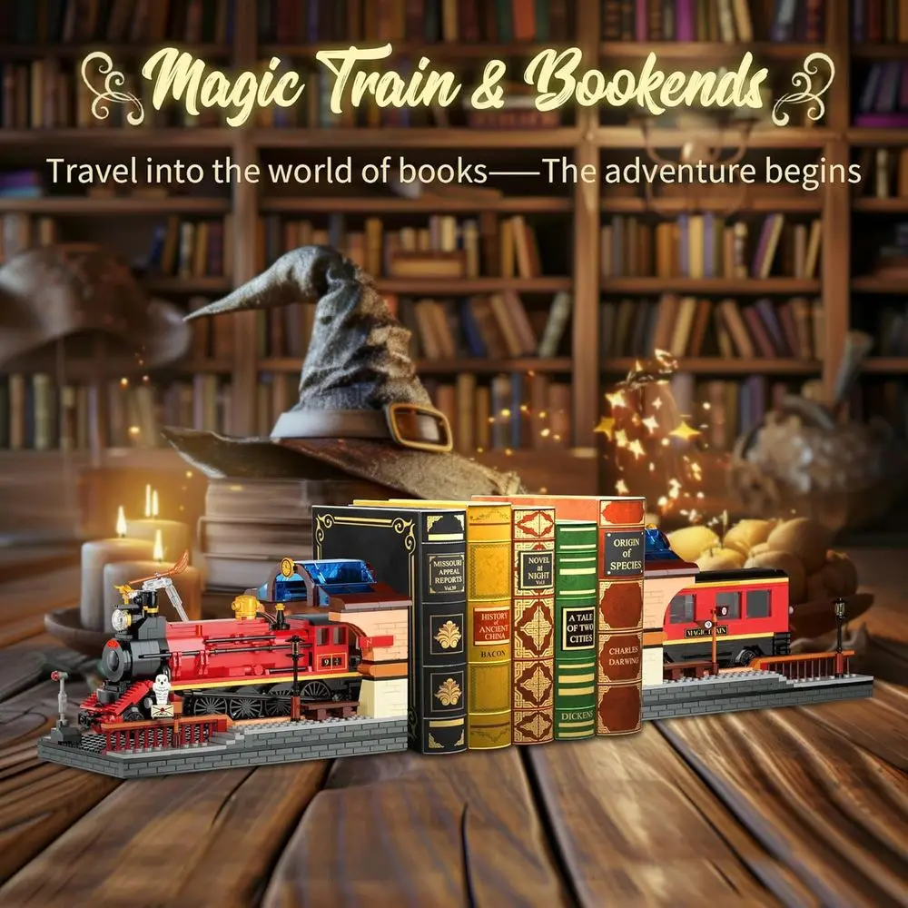 Set di fermalibri e treni magici Harry a doppia funzione, blocchi decorativi da 1068 pezzi, ideali per collezionare e visualizzare, Grea