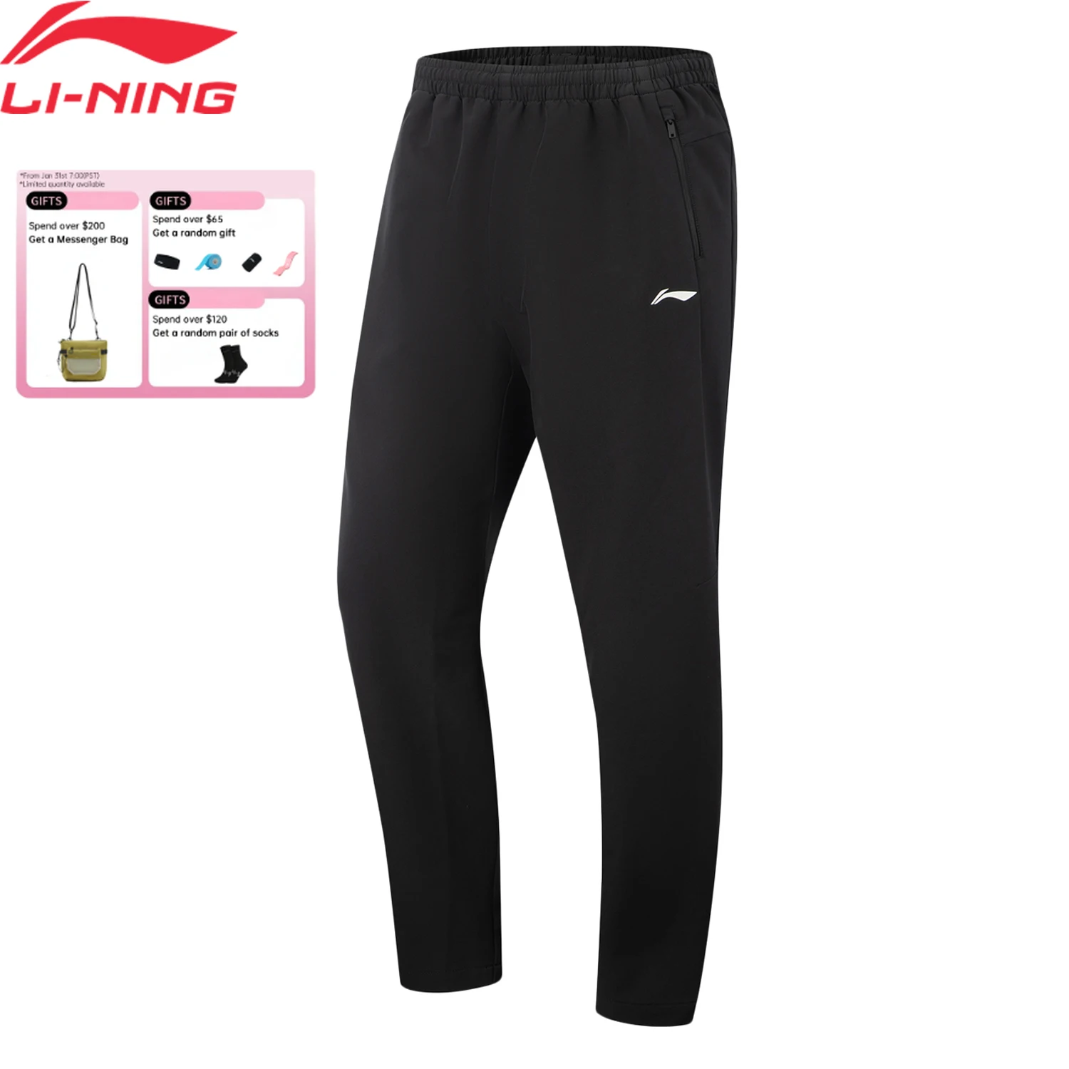 

Li-Ning Men's Training Sports Pants LN WATER PROOF 93%Polyester 7%Elastane Regular Fit LiNing Fitness Sweatpants AYKW243