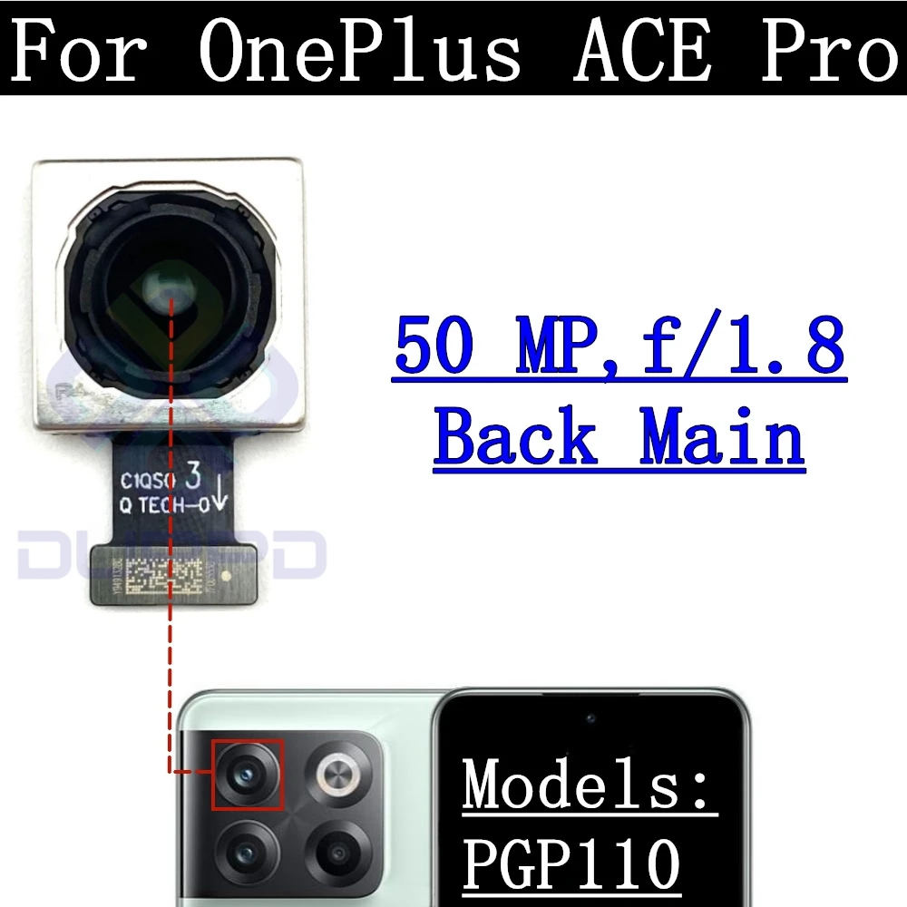 Câble flexible de Module de caméra arrière pour Selfie avant, pour OnePlus 10T ACE Pro ACEPro PGP110, objectif de caméra arrière principal large en verre