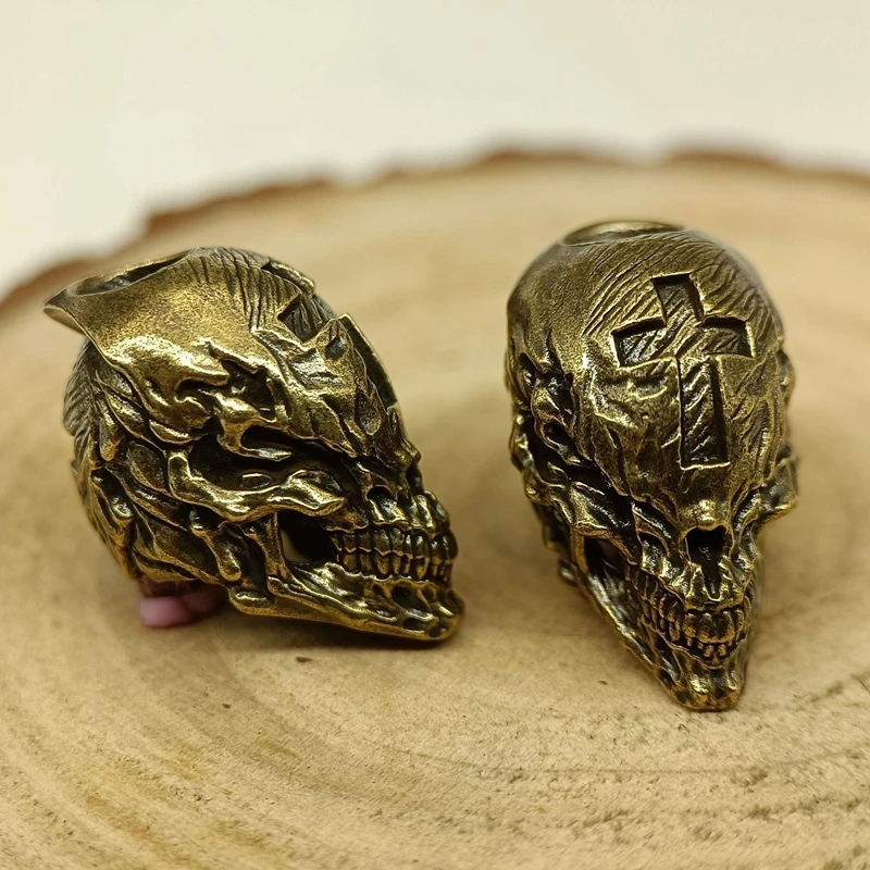 Cross Skull Head Brass Knife Beads EDC DIY Paracord Woven Bracelets Lanyard Pendants Accessories Outdoor Tool Hangings Trinkets