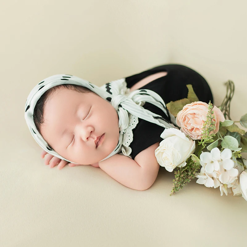 French Socialite Style Baby Girl Photography Clothing Newborn Photo Mini Bag Prop Baby Bodysuit+Headscarf Suit Studio Accessorie