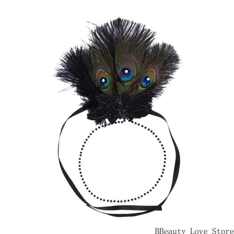 

Vintage Feathered Headpiece 1920s Flapper Cosplay Headband Headpiece for Women Masquerade Halloween Weddings Parties
