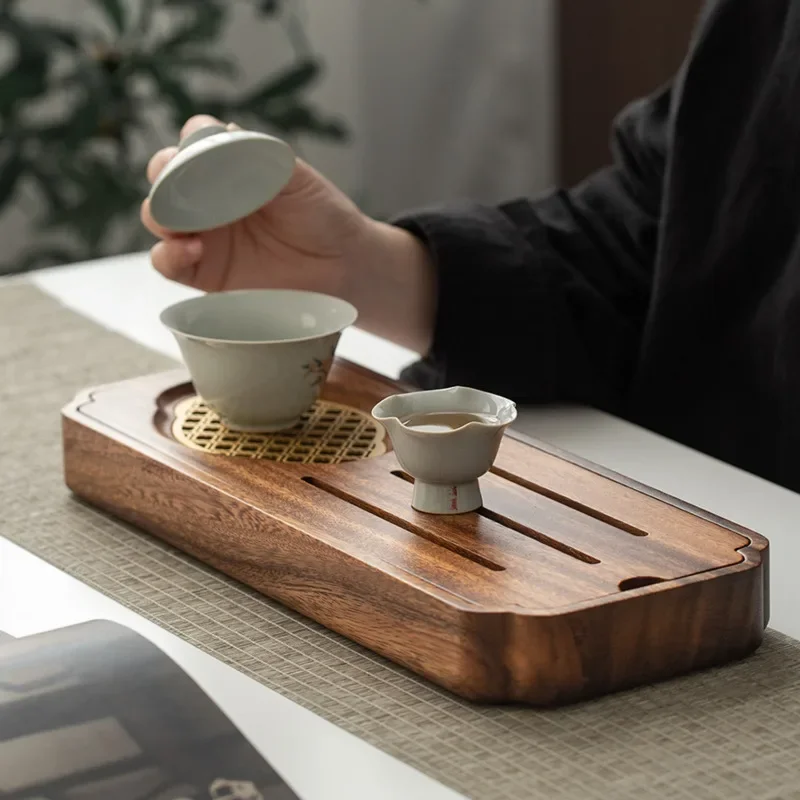 

New Chinese Walnut Small Water Storage Type Tea Tray Home Modern Light Luxury Dry Soaking Table Pot Tray Kitchen Living Room