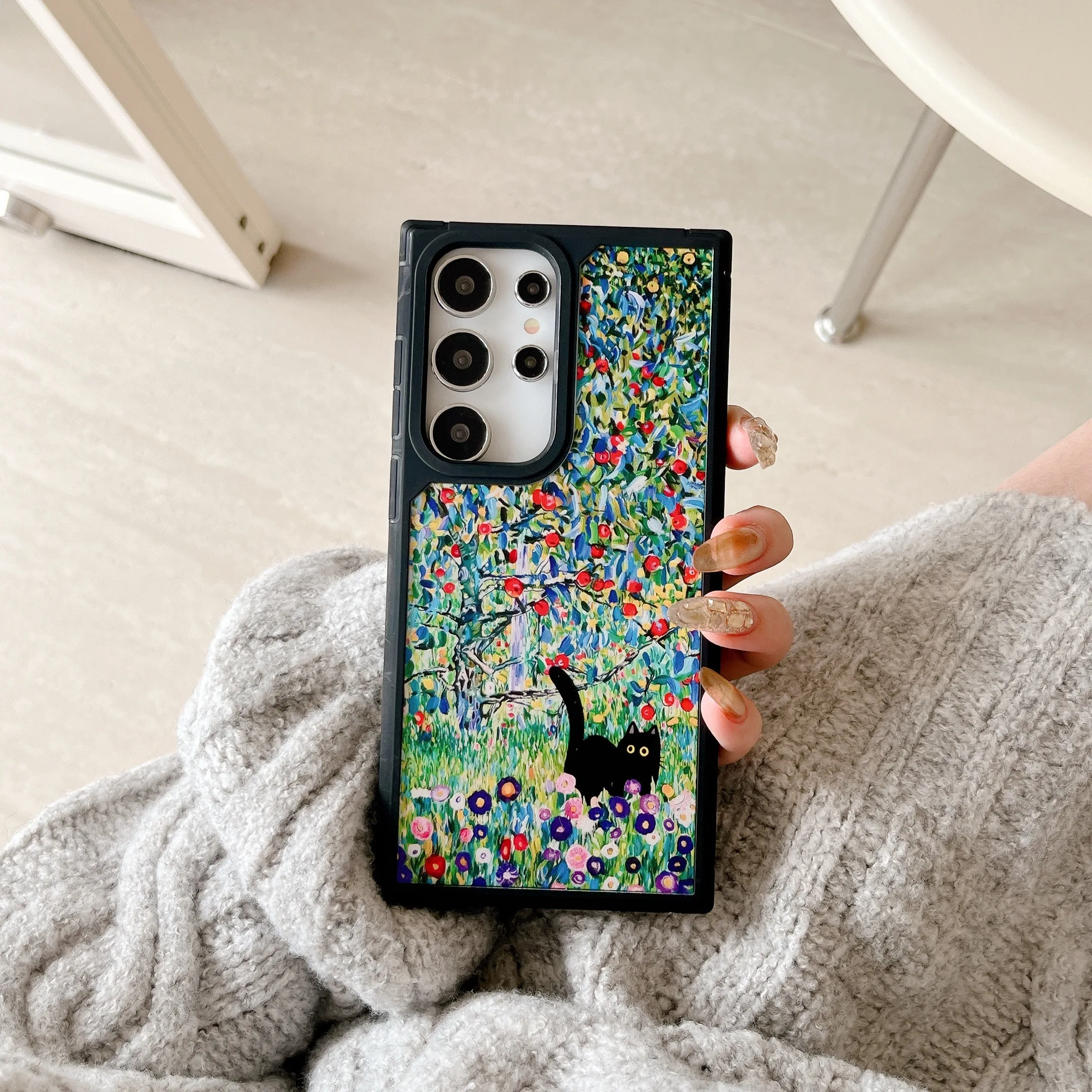 Retro Oil Painting Van-Gogh Flower Art Cat Phone Case for Samsung Galaxy S24 S23 Ultra S22 Plus S21 S20 FE 5G Clear Cover Fundas