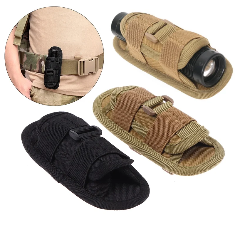 Tactical Flashlight Pouch Holster, Rotatable Holder Belt Clip Tactical Torch Carry Case with 360 Degree Carabiner Reel Clip