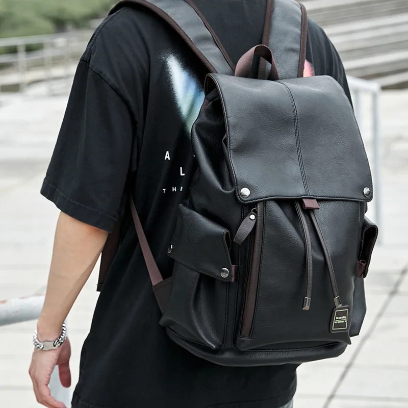 Large capacity backpack men's leather fashion travel bag school bag casual men's bag fashion trend 16 inch computer backpack