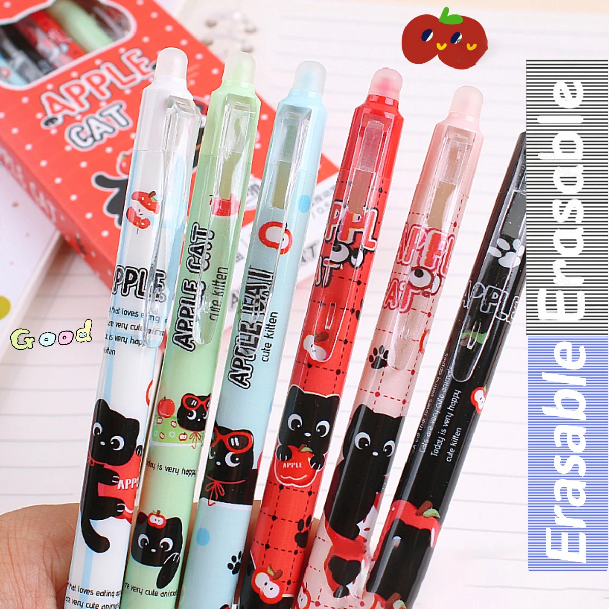 

6 erasable 0.5mm quick-drying ballpoint pens, suitable for journaling, diaries, marking, school supplies, holiday party gifts.