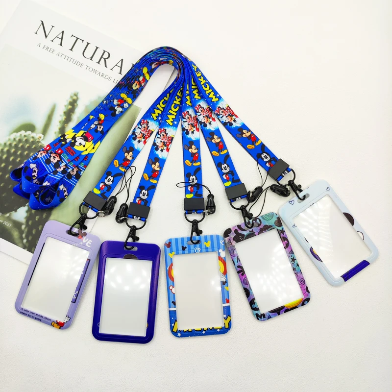 น่ารัก Disney Mickey Mouse ID Badge ผู้ถือบัตร Lanyard หญิงประตูกรณีสายคล้องคอผู้ถือบัตรเครดิตข้อมูลประจําตัวอุปกรณ์เสริม