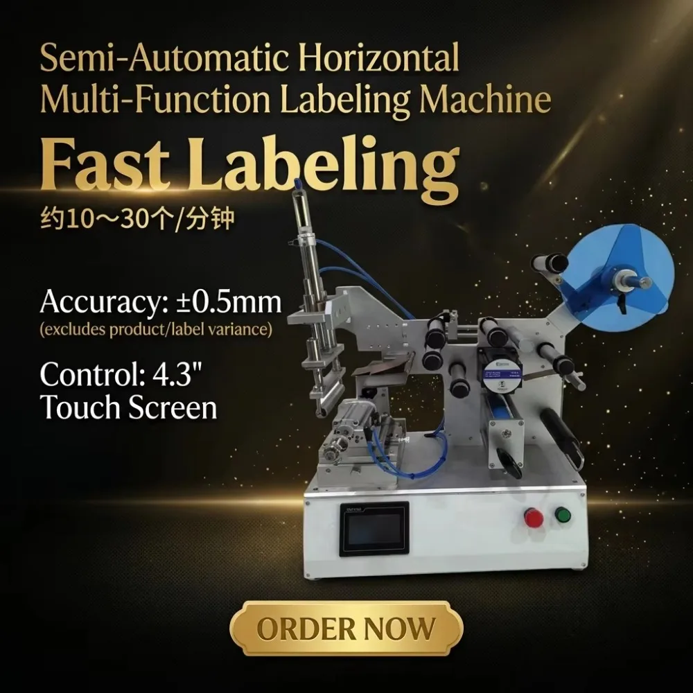 Semi Automatic Desk Labeling Machine Multi Function Arc Label Applicator for Round Bottles and Cylinders