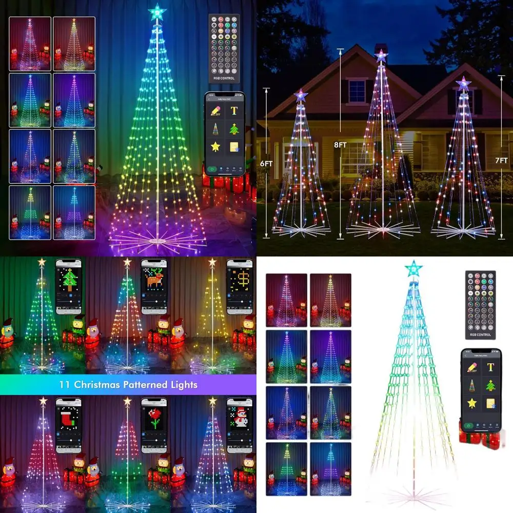 Árbol de Navidad de cono de 8 pies preiluminado LED RGB inteligente con aplicación/control remoto, espectáculo de luces multicolor, sincronización de música para decoración festiva