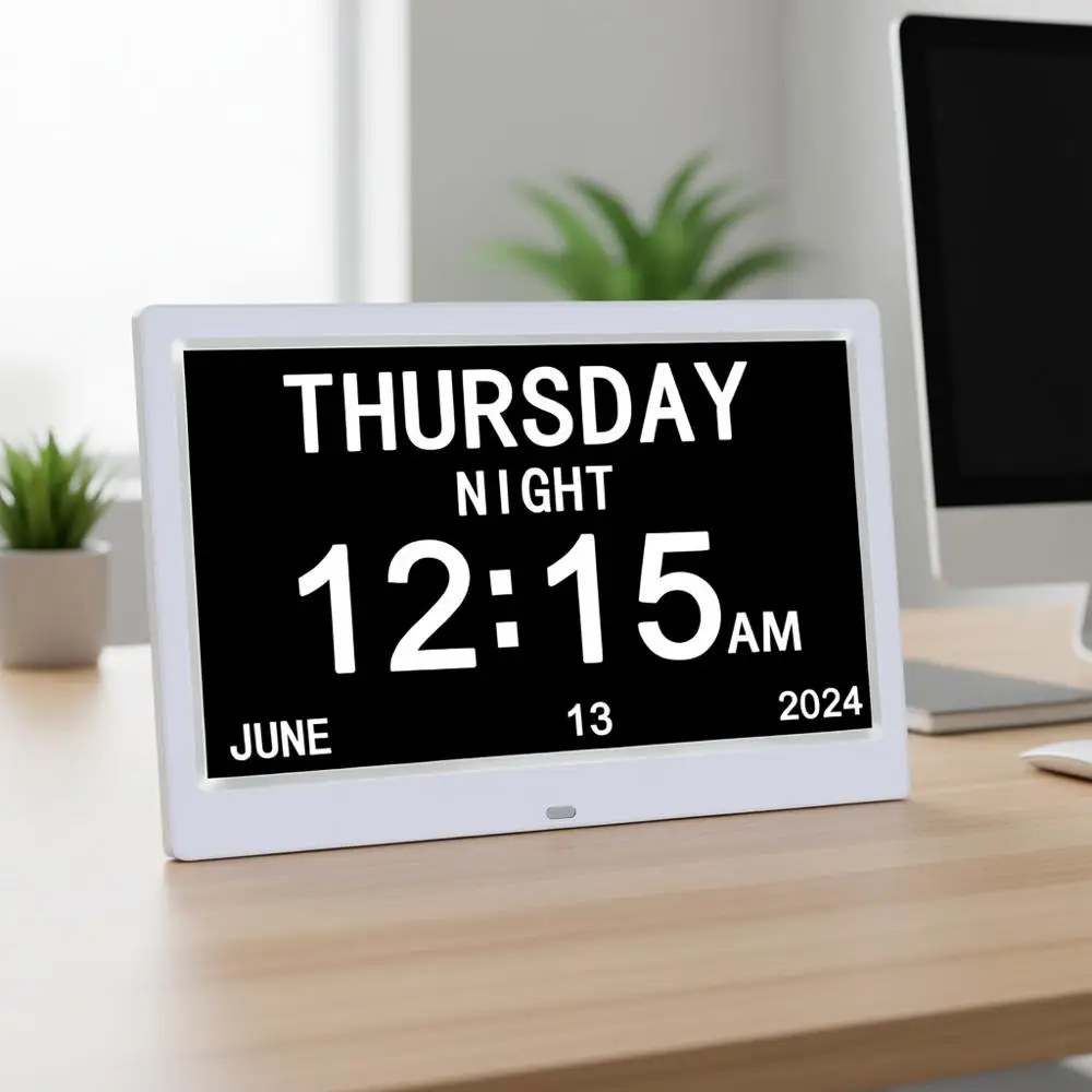 

Цифровые часы с датой, днем недели, 12 будильниками, функцией напоминания, календарем, для людей с деменцией и болезнью Альцгеймера, с очень большим дисплеем (10.1 дюйма)