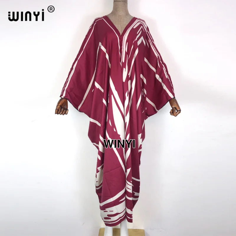 

WINYI 2022 summer Middle East kaftan Vintage Maxi Dress Women's Fashion Batwing Sleeve sukienka Print Loose holiday Maxi Dresses