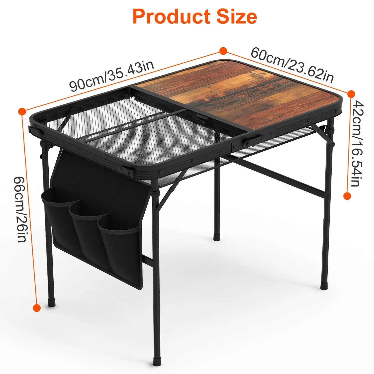 35.43x23.62x26in Foldable Camping Table Collapsible Picnic Aluminum Alloy Grill Stand 66LBS Max Load Height Adjustable BBQ Table
