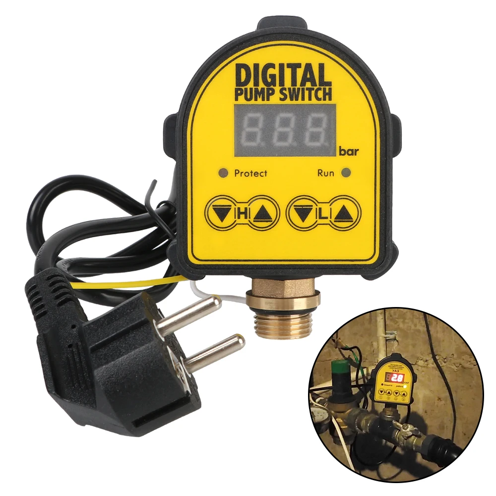 220V Digital Automatic Air Pump Pressure Controller Switch Water Oil Compressor 0-10 Bar 1/2'' interface For Water Pump On/OFF