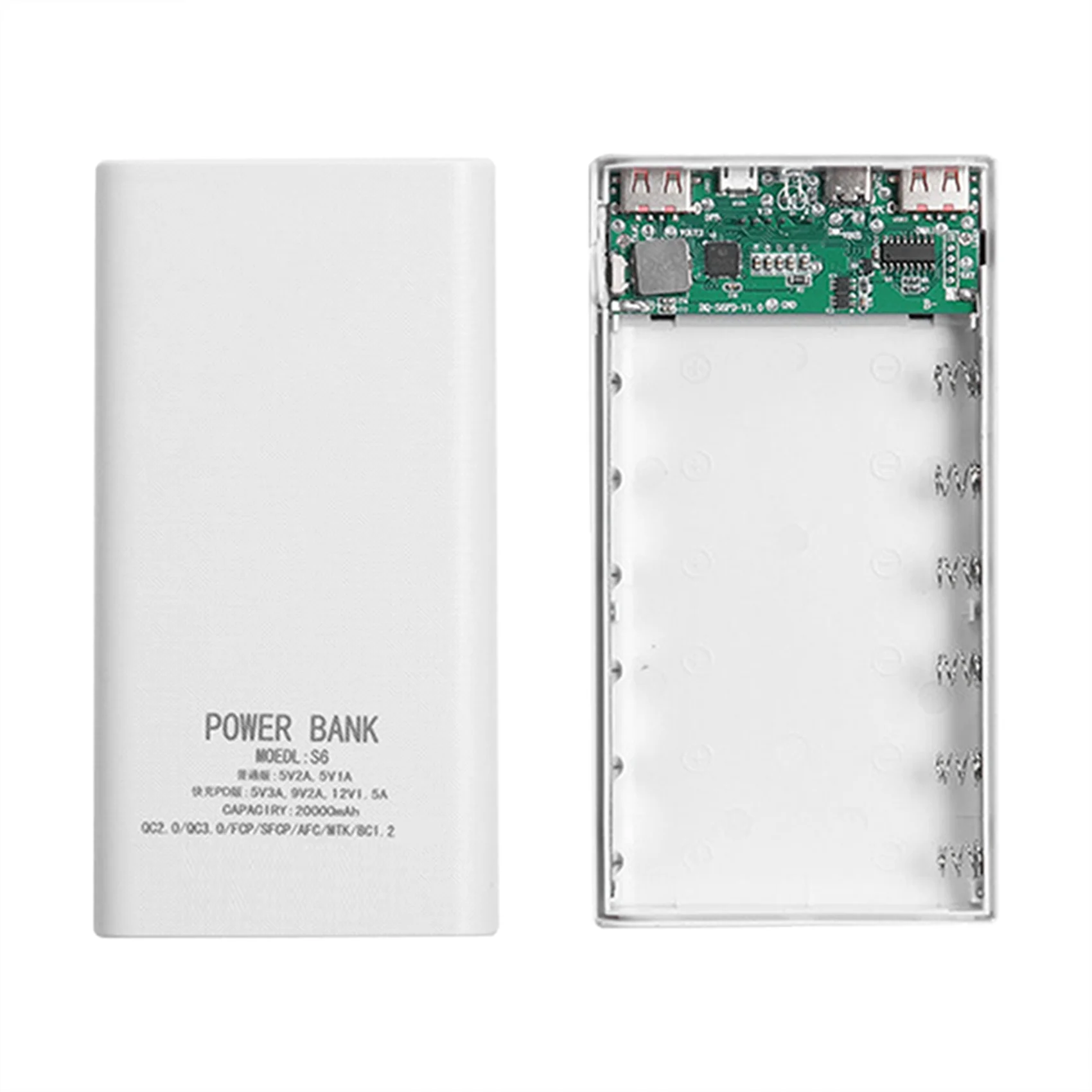 18650 배터리 보조배터리 박스, 5V 2.1A LCD 디스플레이, 20000MAh 전원 보드, 6x18650 배터리 DIY 보조베터리 케이스 (흰색) 