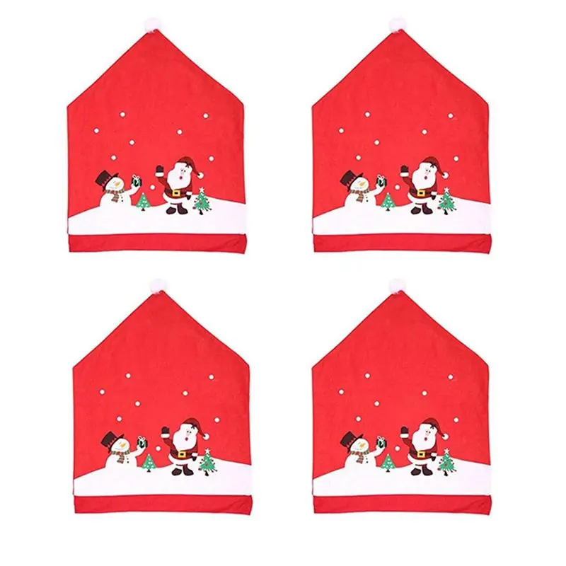 J1UL1N 4PCS Christmas Chair Covers Set Santa-Claus & Snowman-Red Hat Xmas Chair Back Covers