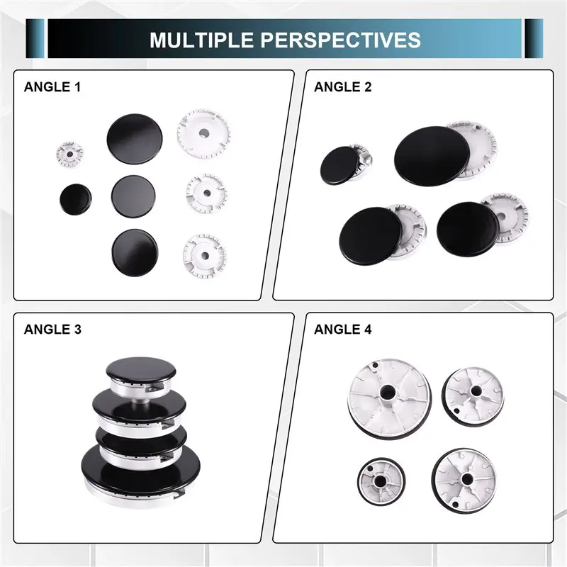 B06B-Stove Lid Replacement Kit 8PCS Cooker Hat Set Flaming Cap Oven Gas Hob Burner Crown Heads Fits Most Gas Stoves
