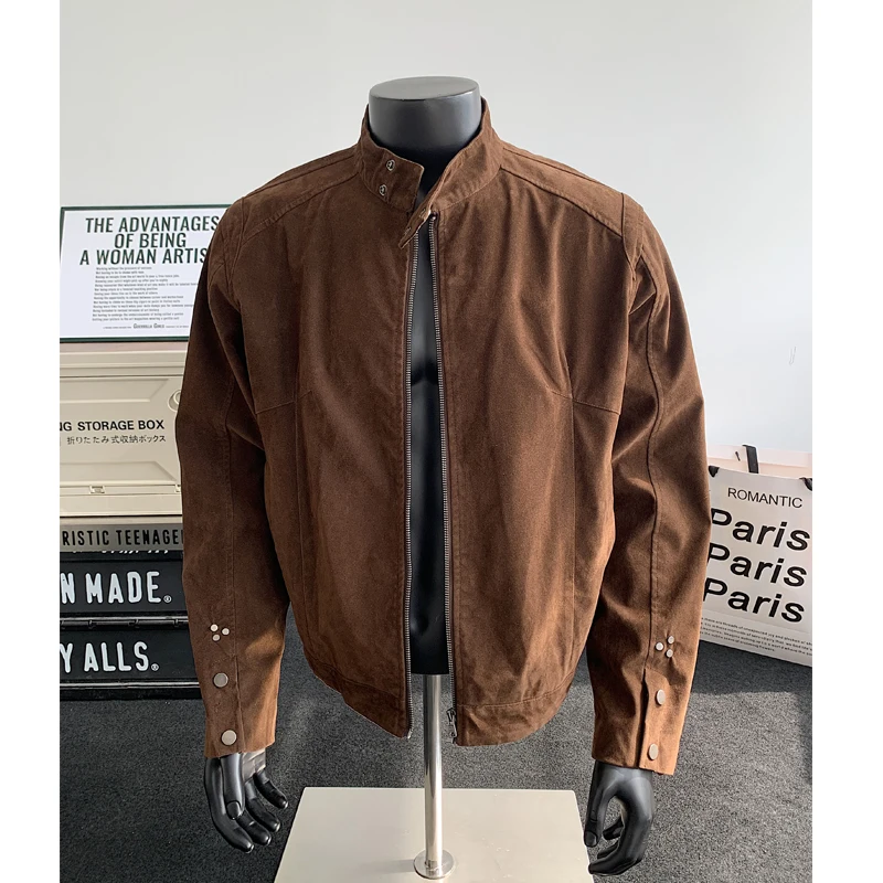 Urban Luxe Men's Suede Jacket: Romantic Paris-Inspired Craftsmanship - Dark Chocolate Minimalist Layer with Contrast Accents​