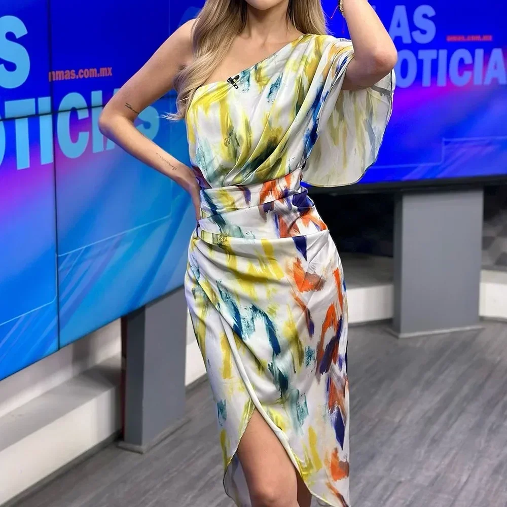 

LIBIELIY New Women Tie Dye Printed Lantern Sleeve Wrap Dress Sexy Elegant Dresses New Fashion 2025 Summer Casual Female Clothing
