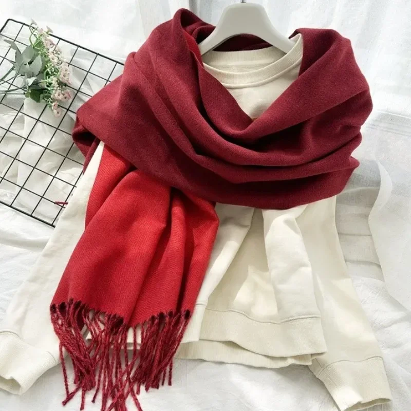 Solid Color Plain Scarf with Tassel Women Man Winter Warm Neck Scarves Shawl Luxury Female Scarf 1PC New Soft Winter Scarf Girls